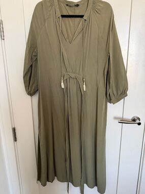 Zara Olive Tie-Front V-Neck Maxi Dress